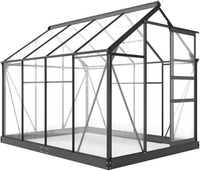 Main image of 6' x 8' Greenhouse for Outdoors, Polycarbonate Greenhouse with Rain Gutter and Roof Vent, Aluminum Walk-in Green Houses with Push Door for Outside for Patio Backyard Garden, Gray