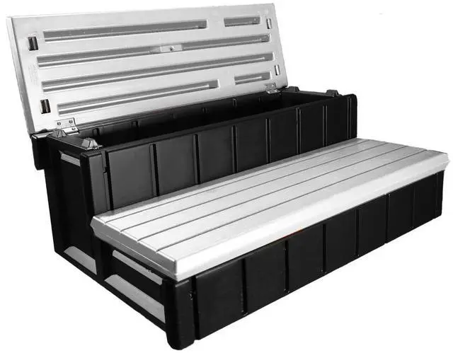 Main image of Two Tier 36" Wide Storage Hot Tub Step: Durable, Multi-Functional, Non-Skid Spa Steps, Easy Installation, Sturdy, Long Lasting Upgrade to Your Space. Proudly Made in USA. - Grey