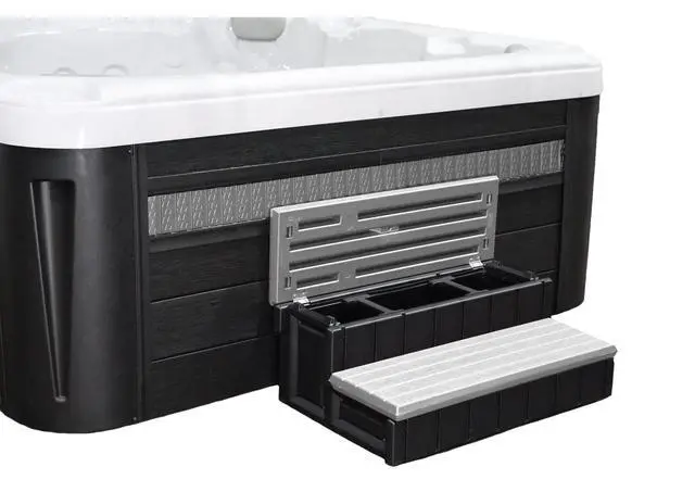 Alt view image 2 of 6 - Two Tier 36" Wide Storage Hot Tub Step: Durable, Multi-Functional, Non-Skid Spa Steps, Easy Installation, Sturdy, Long Lasting Upgrade to Your Space. Proudly Made in USA. - Grey