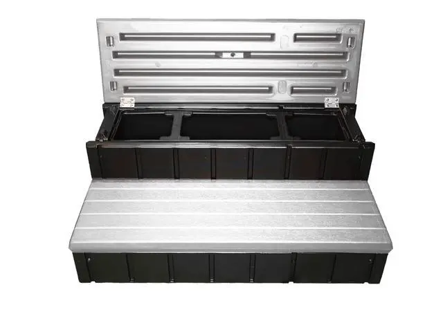Alt view image 3 of 6 - Two Tier 36" Wide Storage Hot Tub Step: Durable, Multi-Functional, Non-Skid Spa Steps, Easy Installation, Sturdy, Long Lasting Upgrade to Your Space. Proudly Made in USA. - Grey