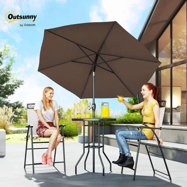 Alt view image 2 of 6 - 4 Piece Outdoor Patio Dining Furniture Set, 2 Folding Chairs, Adjustable Angle Umbrella, Wave Textured Tempered Glass Dinner Table, Beige