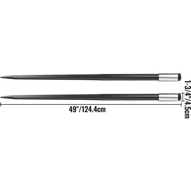 Alt view image 2 of 6 - Hay Spear Spears 49" Hay Bale Spear Spike, 4000 lbs Capacity Quick Attach Square Hay Bale Spears, 2 Pics Black Bale Forks, Bale Hay Spike with Hex Nut & Sleeve for Buckets Tractors Loaders