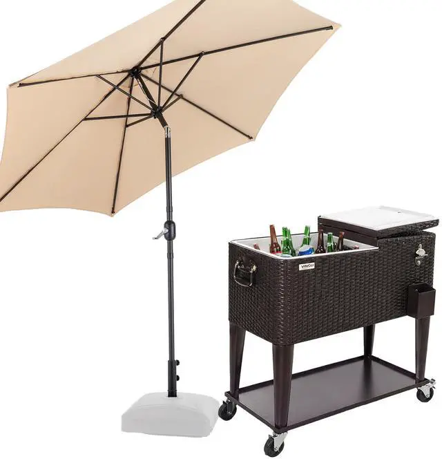 Main image of 80 Quart Rolling Ice Chest on Wheels, Portable Patio Party Bar Drink Cooler Cart, Wicker PP Rattan with Shelf, Beverage Pool with Bottle Opener