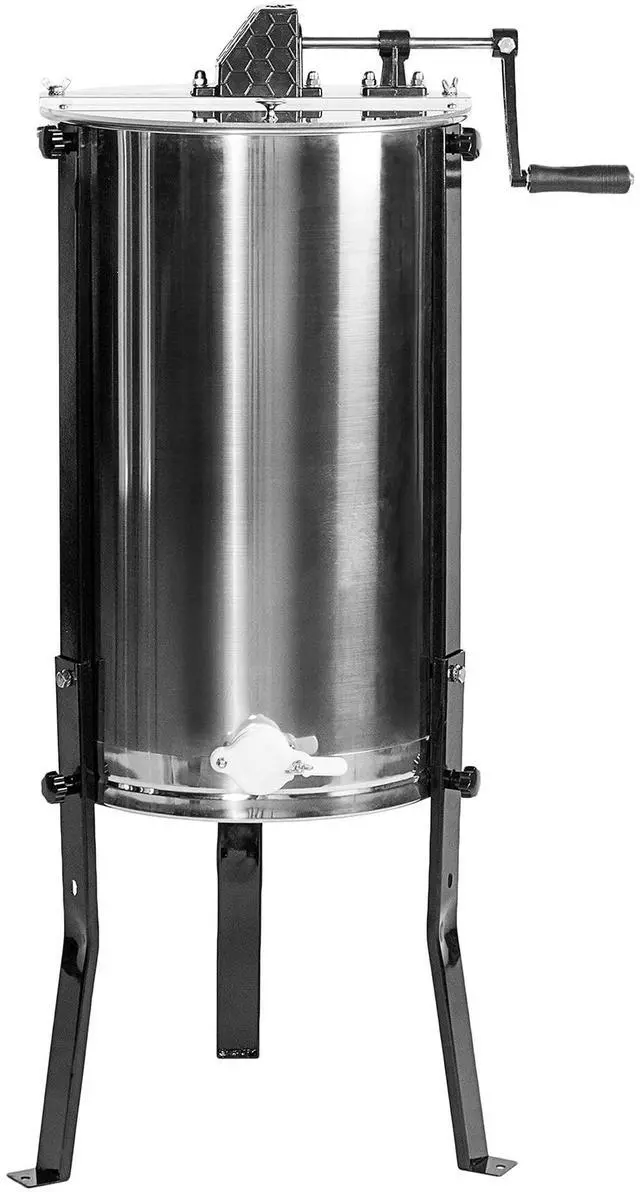 Main image of BEE-V003D Honey Extractor, 3 Frame | Food Grade Stainless Steel, Manual Crank, Honeycomb Drum Spinner, Transparent Lid