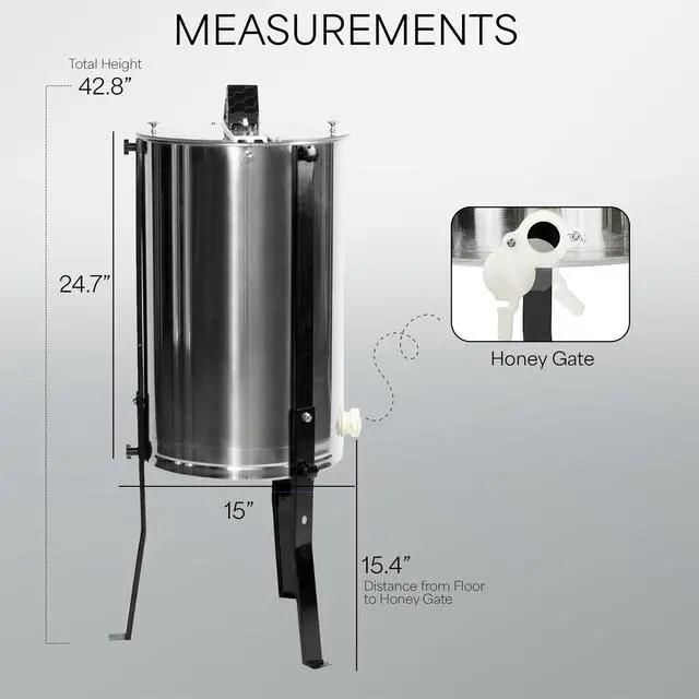 Alt view image 2 of 6 - BEE-V003D Honey Extractor, 3 Frame | Food Grade Stainless Steel, Manual Crank, Honeycomb Drum Spinner, Transparent Lid