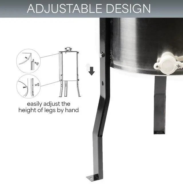 Alt view image 6 of 6 - BEE-V003D Honey Extractor, 3 Frame | Food Grade Stainless Steel, Manual Crank, Honeycomb Drum Spinner, Transparent Lid