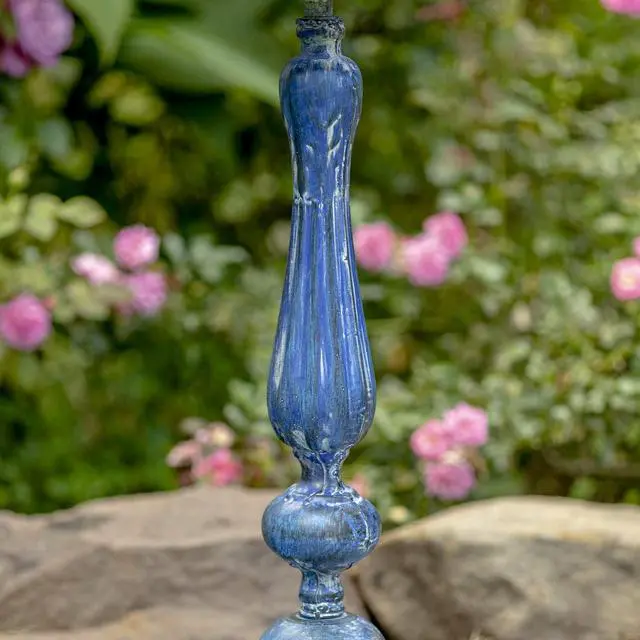 Alt view image 3 of 6 - Ornate Metal Pedestal Style Birdbath with Cast Iron Birds on Rim Full Base (Blue)