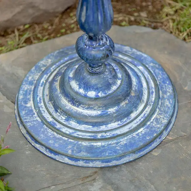 Alt view image 4 of 6 - Ornate Metal Pedestal Style Birdbath with Cast Iron Birds on Rim Full Base (Blue)