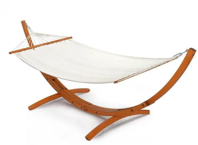 Main image of Hammock Wood Arc Stand with Double Hammock, Hammock with Stand for Outside, Natural Wooden Stand, 330LBS (10.5 ft)