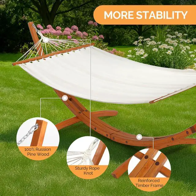 Alt view image 3 of 6 - Hammock Wood Arc Stand with Double Hammock, Hammock with Stand for Outside, Natural Wooden Stand, 330LBS (10.5 ft)