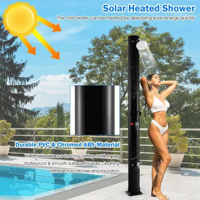 Alt view image 6 of 6 - 7.2 FT 10 Gallon 2-Section Solar-Heated Outdoor Shower, Pool Shower W/Free-Rotating Shower Head, Foot Tap Spigot, Faucet, Temperature and Pressure Adjustment for Backyard, Garden, Beach Spa