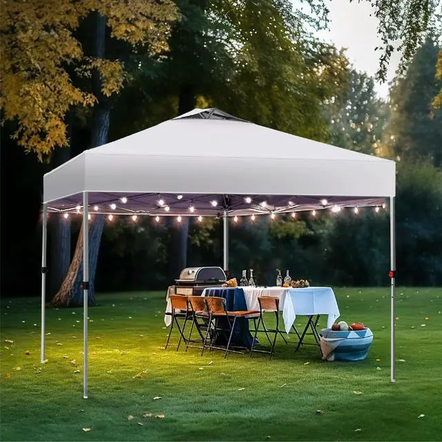 Alt view image 2 of 6 - Pop-up Canopy 10x10 Patio Tent Instant Gazebo Canopy with Wheeled Bag, Portable Lightweight Folding w/Adjustable Height,White