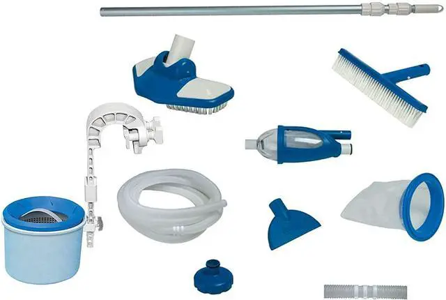 Main image of Deluxe Automatic Surface Skimmer Bundled with Maintenance Kit w/ Vacuum & Pole, Swimming Pool Cleaning Tools for Above Ground and InGround Pools