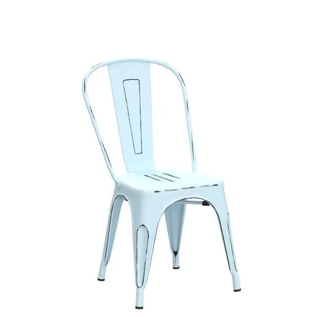 Alt view image 5 of 6 - Metal Dining Chair Indoor Outdoor Use Stackable Chic Side Classic Trattoria Metal Chairs Set of 4 for Kitchen, Dining Room, Bistro and Cafe (Distressed Blue)