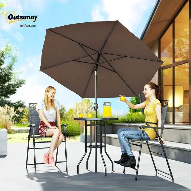 Alt view image 2 of 6 - 4 Piece Outdoor Patio Dining Furniture Set, 2 Folding Chairs, Adjustable Angle Umbrella, Wave Textured Tempered Glass Dinner Table, Black