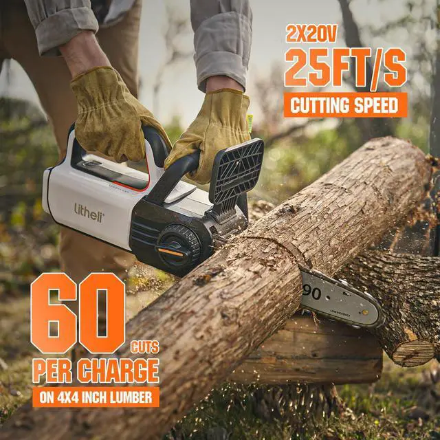 Alt view image 2 of 6 - 12" Brushless Electric Battery Chainsaw, Chain Saw with 2 x 20V MAX 2.0Ah Battery,Cordless Handheld Battery Powered Chainsaw Auto-Lubrication for Wood Cutting Trimming Courtyard