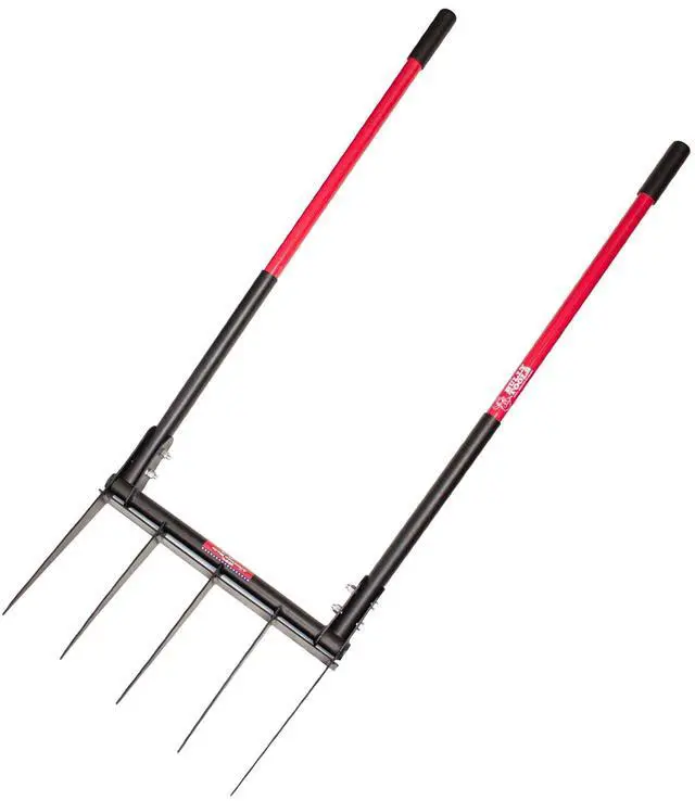 Main image of 5-Tine Broadfork with Fiberglass Handles, Heavy Duty Broad Fork for Tilling Aerating and Turning Soil, 56" 10-Gauge Steel Fork, Ideal for Garden Beds and Pavers Base Prep, 100% Made in USA