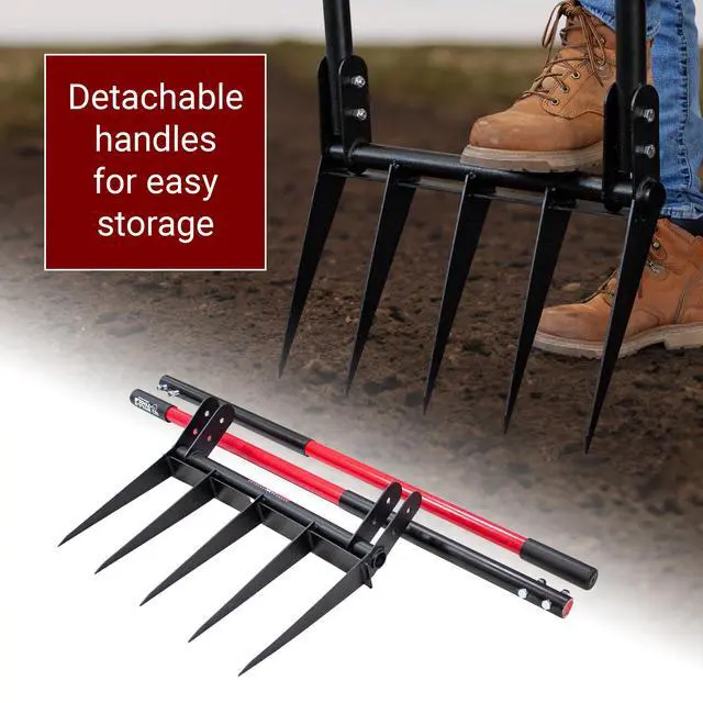 Alt view image 5 of 6 - 5-Tine Broadfork with Fiberglass Handles, Heavy Duty Broad Fork for Tilling Aerating and Turning Soil, 56" 10-Gauge Steel Fork, Ideal for Garden Beds and Pavers Base Prep, 100% Made in USA