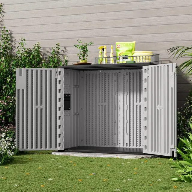 Alt view image 4 of 6 - Outdoor Storage Cabinet for Patio & Garden Shed, 37Cu.ft Outdoor Storage Shed Waterproof,Horizontal Outdoor Cabinet for Garage, Pool Storage