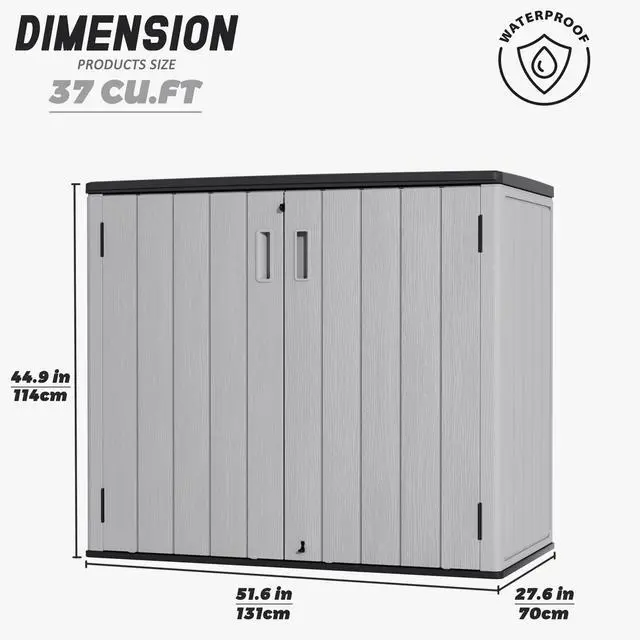Alt view image 5 of 6 - Outdoor Storage Cabinet for Patio & Garden Shed, 37Cu.ft Outdoor Storage Shed Waterproof,Horizontal Outdoor Cabinet for Garage, Pool Storage