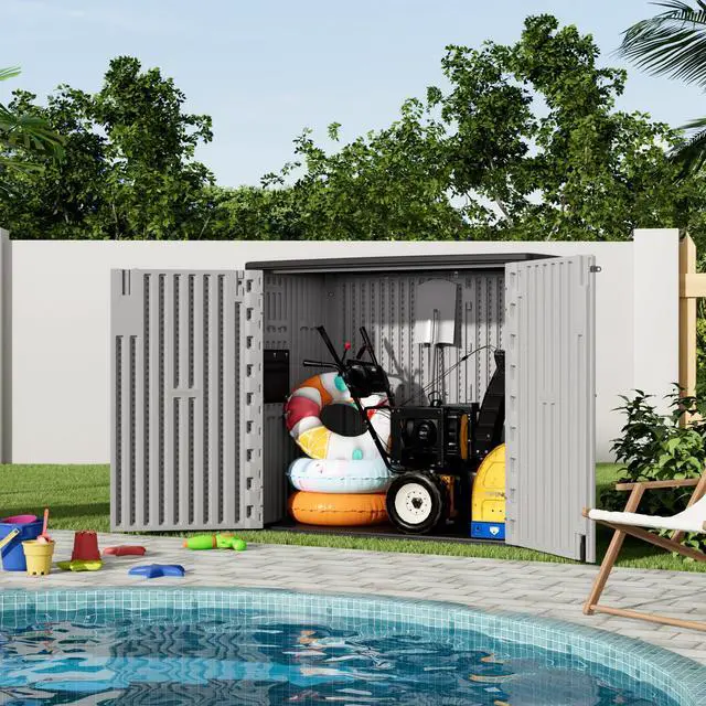Alt view image 6 of 6 - Outdoor Storage Cabinet for Patio & Garden Shed, 37Cu.ft Outdoor Storage Shed Waterproof,Horizontal Outdoor Cabinet for Garage, Pool Storage