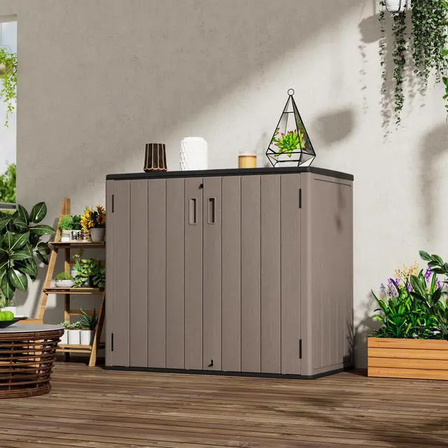 Alt view image 2 of 6 - Large Outdoor Storage Box,Resin Shed,Waterproof/Lockable,Outdoor Storage Cabinet for Balcony,Garage,Backyard (37Cu.ft-Light Brown)