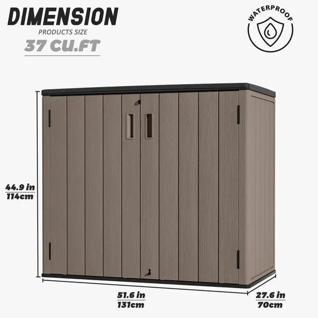 Alt view image 3 of 6 - Large Outdoor Storage Box,Resin Shed,Waterproof/Lockable,Outdoor Storage Cabinet for Balcony,Garage,Backyard (37Cu.ft-Light Brown)