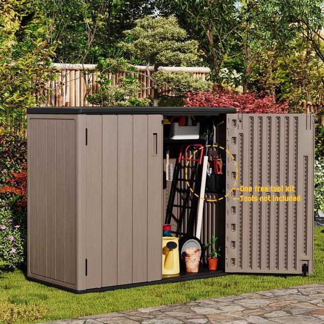 Alt view image 4 of 6 - Large Outdoor Storage Box,Resin Shed,Waterproof/Lockable,Outdoor Storage Cabinet for Balcony,Garage,Backyard (37Cu.ft-Light Brown)