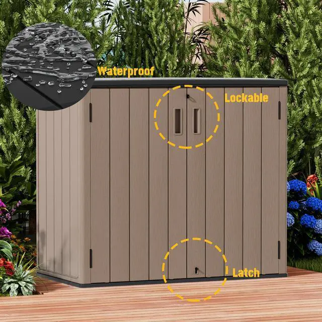 Alt view image 5 of 6 - Large Outdoor Storage Box,Resin Shed,Waterproof/Lockable,Outdoor Storage Cabinet for Balcony,Garage,Backyard (37Cu.ft-Light Brown)