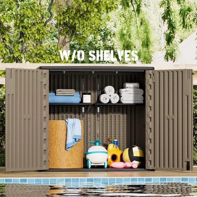 Alt view image 6 of 6 - Large Outdoor Storage Box,Resin Shed,Waterproof/Lockable,Outdoor Storage Cabinet for Balcony,Garage,Backyard (37Cu.ft-Light Brown)