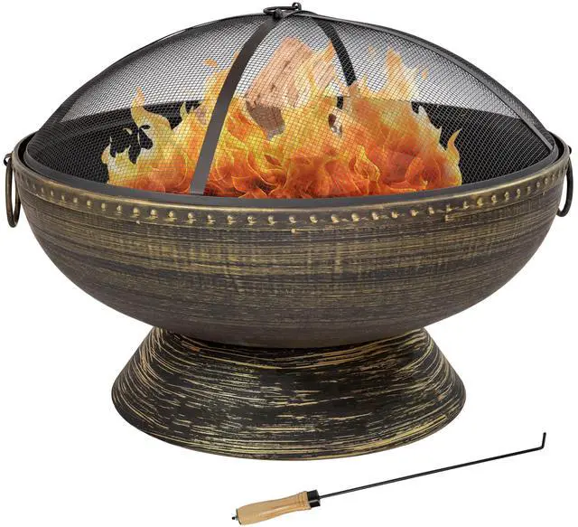 Main image of Sunnydaze 30-Inch Large Outdoor Fire Pit - Wood Burning Fire Pit for Outside with Poker and Screen - Black Finish - Regal Cauldron