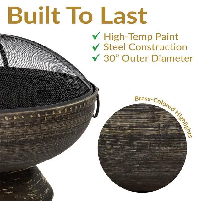 Alt view image 2 of 6 - Sunnydaze 30-Inch Large Outdoor Fire Pit - Wood Burning Fire Pit for Outside with Poker and Screen - Black Finish - Regal Cauldron