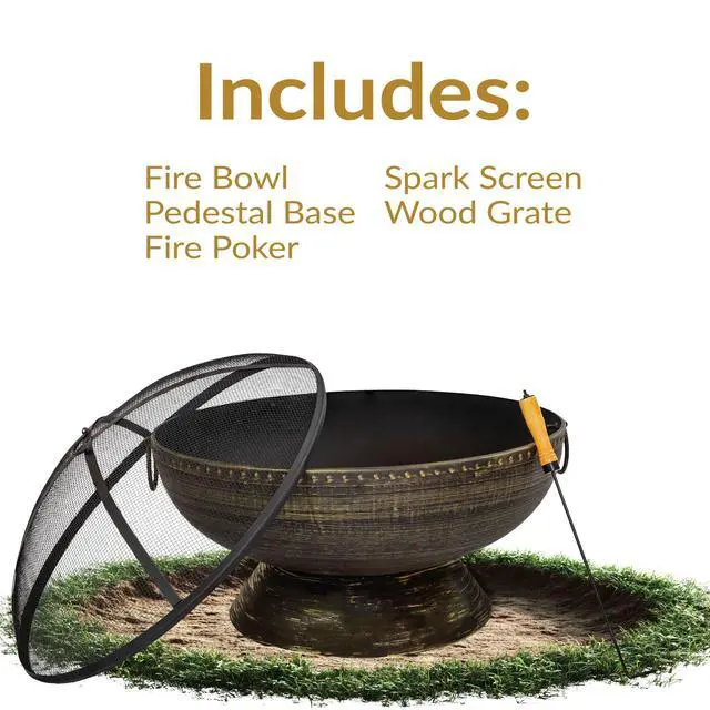Alt view image 3 of 6 - Sunnydaze 30-Inch Large Outdoor Fire Pit - Wood Burning Fire Pit for Outside with Poker and Screen - Black Finish - Regal Cauldron