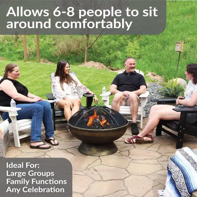 Alt view image 6 of 6 - Sunnydaze 30-Inch Large Outdoor Fire Pit - Wood Burning Fire Pit for Outside with Poker and Screen - Black Finish - Regal Cauldron
