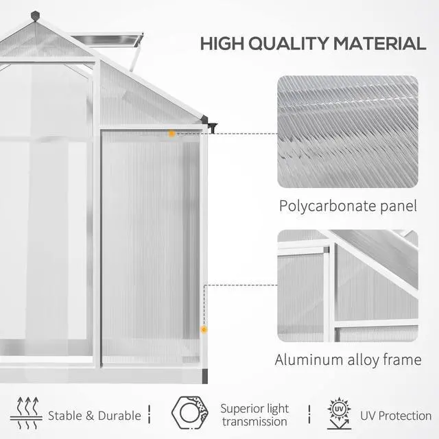 Alt view image 3 of 6 - 4' x 6' Greenhouse for Outdoors, Polycarbonate Greenhouse with Rain Gutter and Roof Vent, Aluminum Walk-in Green Houses for Outside Patio Backyard Garden