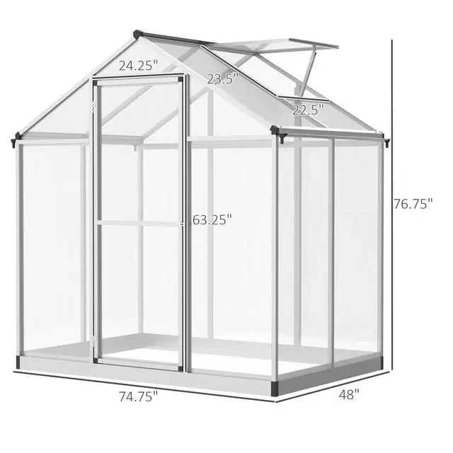 Alt view image 5 of 6 - 4' x 6' Greenhouse for Outdoors, Polycarbonate Greenhouse with Rain Gutter and Roof Vent, Aluminum Walk-in Green Houses for Outside Patio Backyard Garden