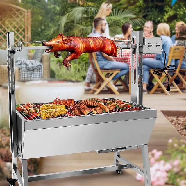Alt view image 3 of 6 - Stainless Steel Rotisserie Grill, 25W Motor Small Pig Lamb Rotisserie Roaster, 37 Inch BBQ Charcoal Grill for Camping Outdoor Kitchen without Baffle