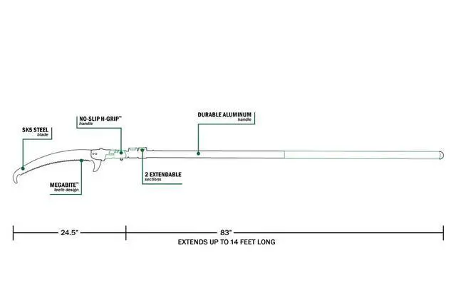 Alt view image 3 of 6 - Extendable Tree Saw with Compact Design, Detachable Handsaw and Telescoping Pole, No-Slip H-Grip, Impulse Hardened Teeth, and Wrist Lanyard for Tree Trimming, Hunting, Camping, and Outdoors