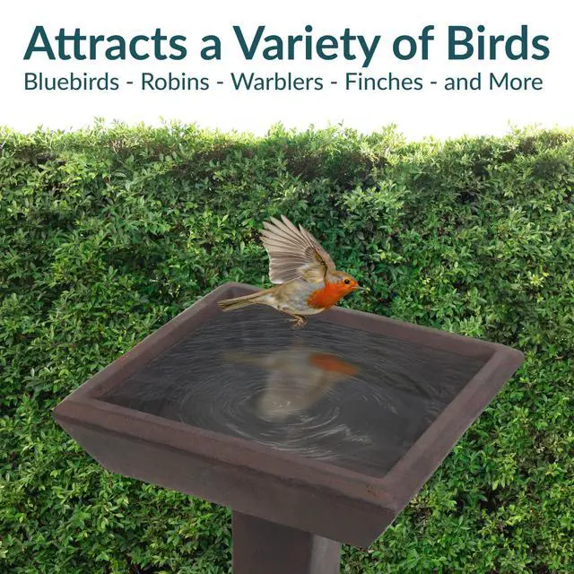 Alt view image 3 of 6 - Sunnydaze 23 H Concrete Bird Bath for Outdoors - Simply Square Garden Bird Bath with Glass Fiber Reinforced Concrete Construction - Brown