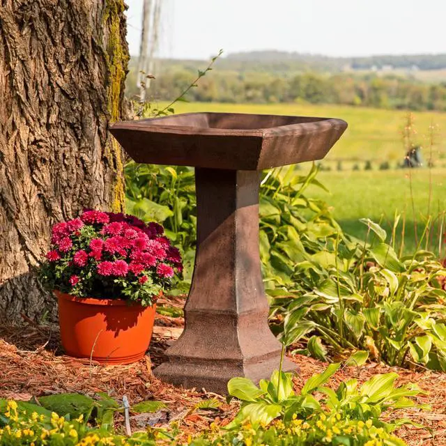 Alt view image 6 of 6 - Sunnydaze 23 H Concrete Bird Bath for Outdoors - Simply Square Garden Bird Bath with Glass Fiber Reinforced Concrete Construction - Brown