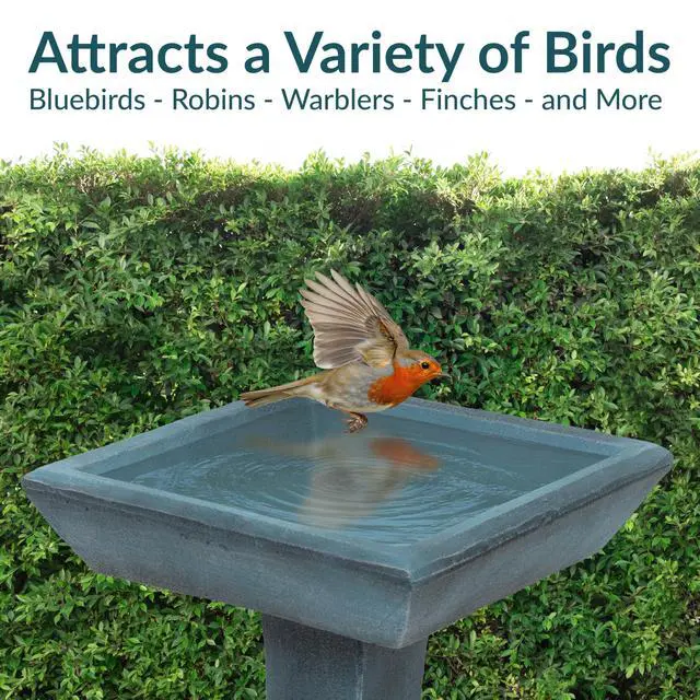 Alt view image 3 of 6 - Sunnydaze 23 H Concrete Bird Bath for Outdoors - Simply Square Garden Bird Bath with Glass Fiber Reinforced Concrete Construction - Patina Green