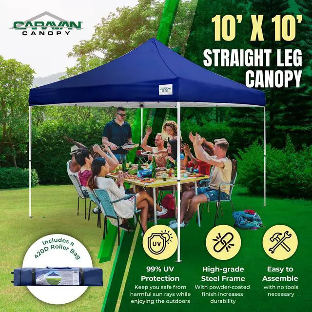 Alt view image 2 of 6 - Canopy M Series Pro 2 10 x 10 Foot Lightweight Steel Frame Shade Tent with Rising Truss System, Pull Pin Sliders, and Roller Bag, Navy Blue