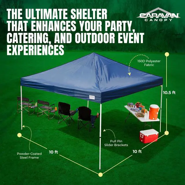 Alt view image 3 of 6 - Canopy M Series Pro 2 10 x 10 Foot Lightweight Steel Frame Shade Tent with Rising Truss System, Pull Pin Sliders, and Roller Bag, Navy Blue