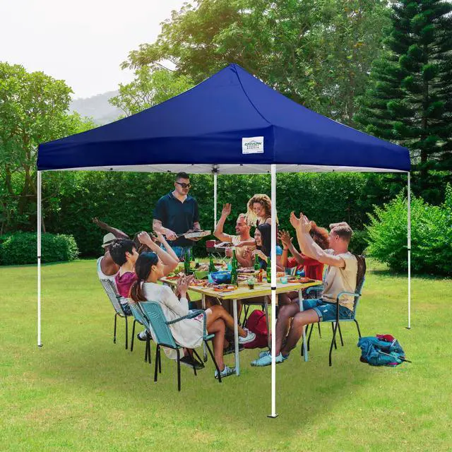 Alt view image 4 of 6 - Canopy M Series Pro 2 10 x 10 Foot Lightweight Steel Frame Shade Tent with Rising Truss System, Pull Pin Sliders, and Roller Bag, Navy Blue