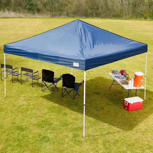 Alt view image 5 of 6 - Canopy M Series Pro 2 10 x 10 Foot Lightweight Steel Frame Shade Tent with Rising Truss System, Pull Pin Sliders, and Roller Bag, Navy Blue