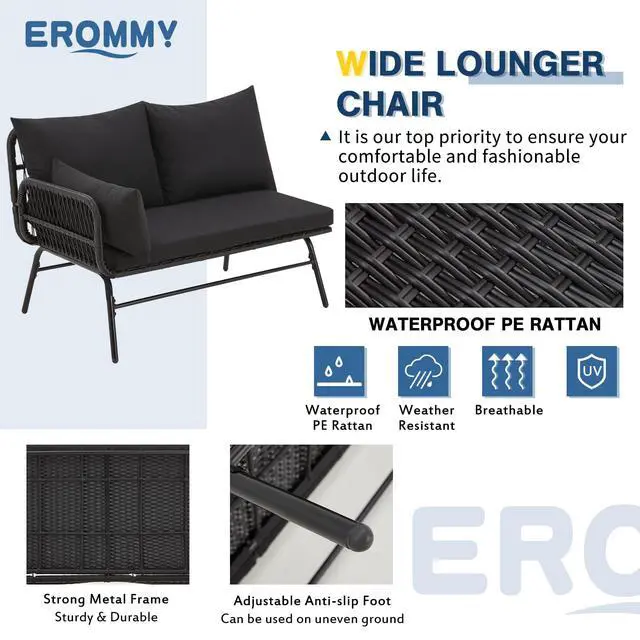 Alt view image 5 of 6 - 3 Piece Patio Conversation Sets, L-Shaped Sectional Patio Furniture Sofa Set with Thick Cushions and Toughened Glass Coffee Table for Backyard Balcony Garden Porch, Black
