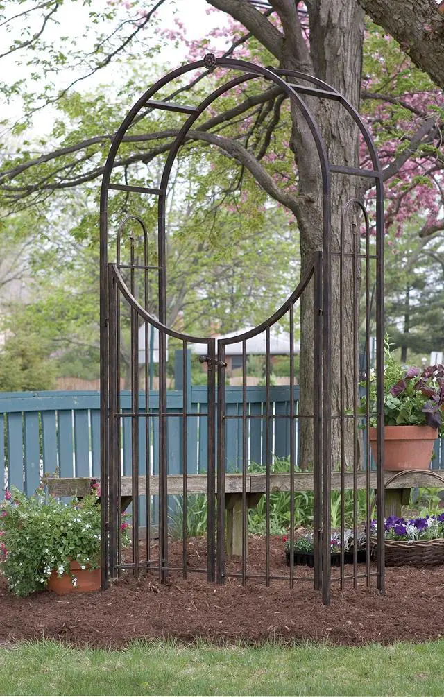 Alt view image 2 of 4 - Products Arched Top Garden Arbor with Gate, Brushed Bronze
