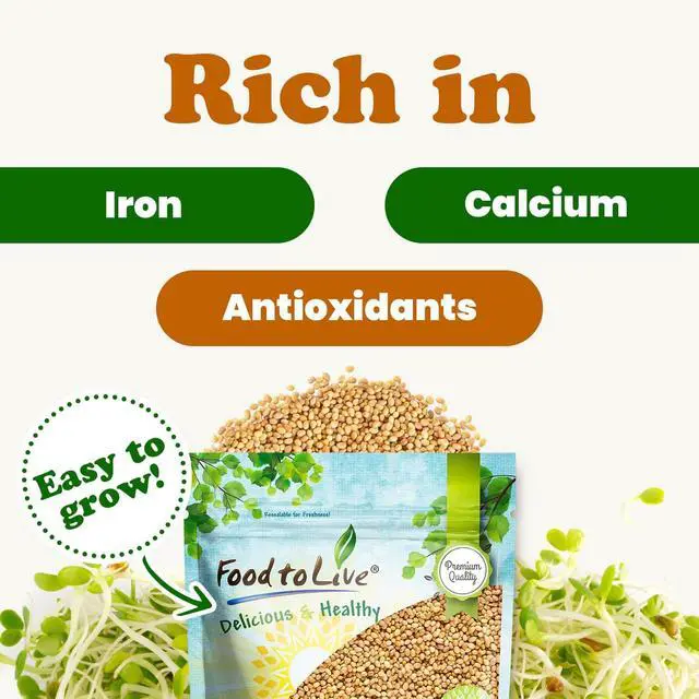 Alt view image 6 of 6 - Clover Seeds for Sprouting, 25 Pounds Pure, Vegan, Kosher, Bulk. Edible Seeds. Rich in Vitamin C. High Germitation Rate. Grow Sprouts, and Microgreens for Salad, Sandwiches, Rolls