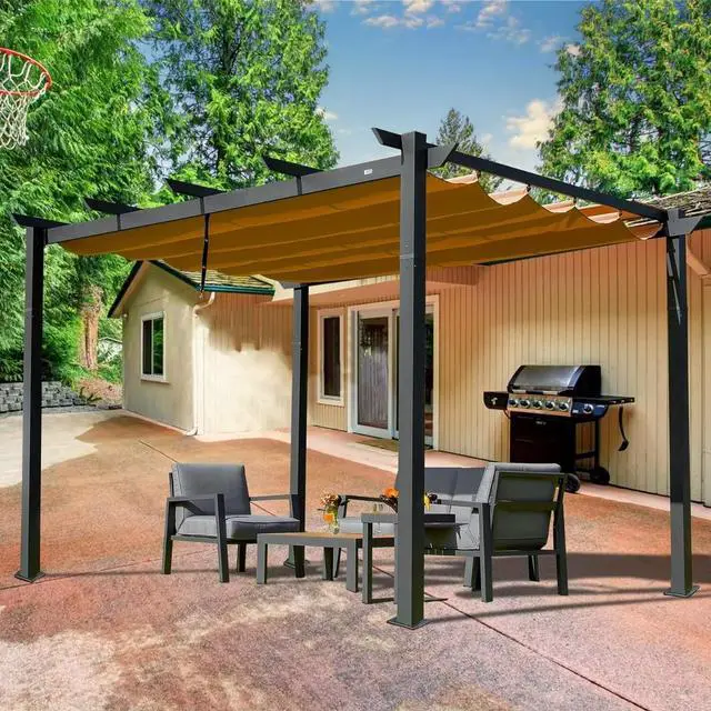 Main image of 10 X 10 Outdoor Retractable Pergola with Weather-Resistant Canopy Aluminum Garden Pergola Patio Grill Gazebo for Courtyard