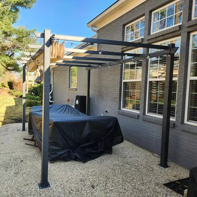 Alt view image 2 of 6 - 10 X 10 Outdoor Retractable Pergola with Weather-Resistant Canopy Aluminum Garden Pergola Patio Grill Gazebo for Courtyard